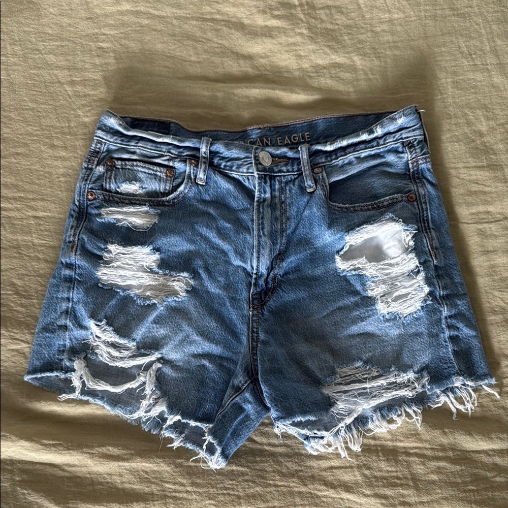 American Eagle Outfitters Blue Distressed Jean Shorts